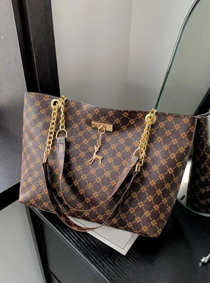 KissICON Brown Presbyopic Handbag – Printing Shoulder Shopping
