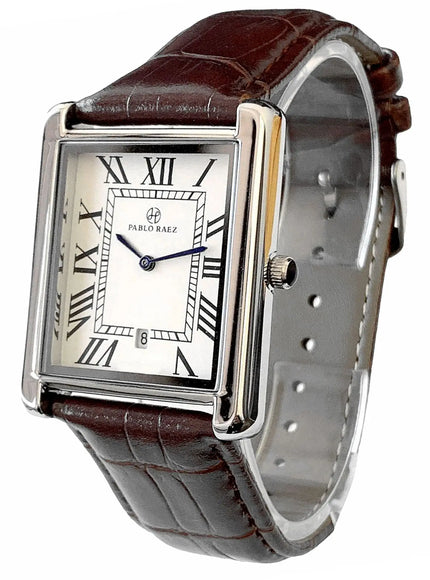 KissICON Brown silver KissIcon Men Leather Watch Calendar Waterproof Gift Box