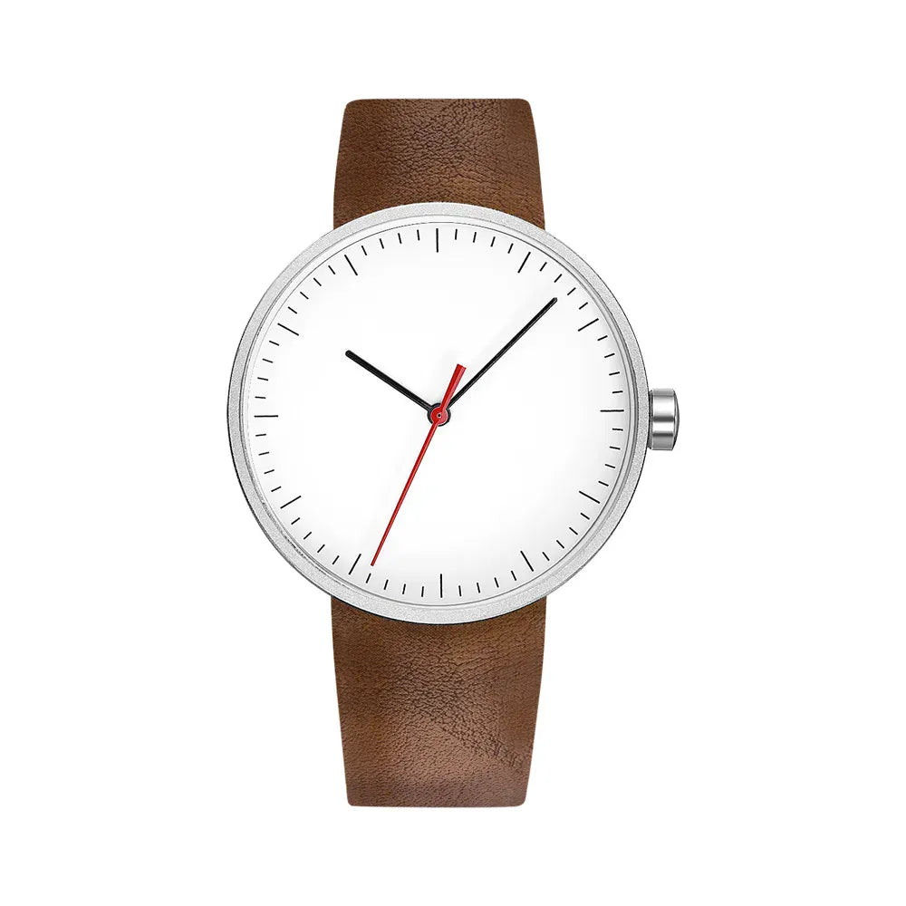 KissICON brown silver-red KissIcon UTHAI Couple Leather Strap Quartz Wristwatch Trendy