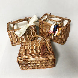 KissICON Brown Straw Woven Small Square Rattan Women's Handbag