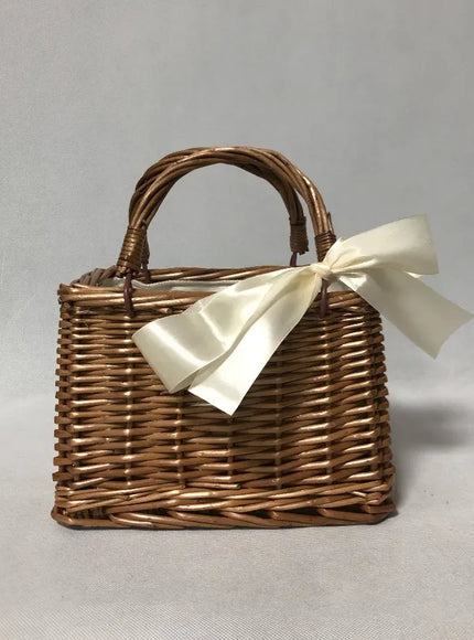 KissICON Brown Straw Woven Small Square Rattan Women's Handbag