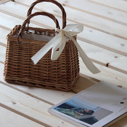 KissICON Brown Straw Woven Small Square Rattan Women's Handbag