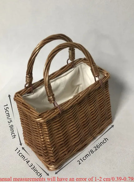 KissICON Brown Straw Woven Small Square Rattan Women's Handbag