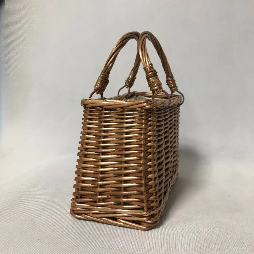 KissICON Brown Straw Woven Small Square Rattan Women's Handbag
