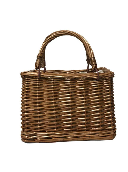 KissICON Brown Straw Woven Small Square Rattan Women's Handbag