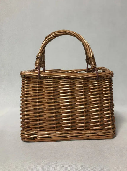 KissICON Brown Straw Woven Small Square Rattan Women's Handbag