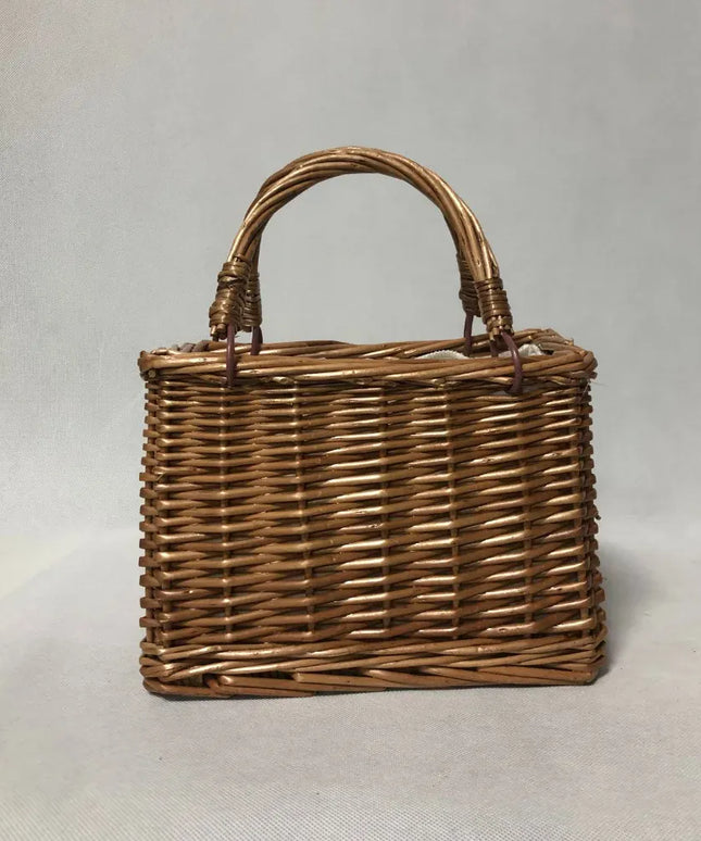 KissICON Brown Straw Woven Small Square Rattan Women's Handbag