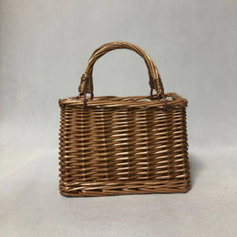 KissICON Brown Straw Woven Small Square Rattan Women's Handbag