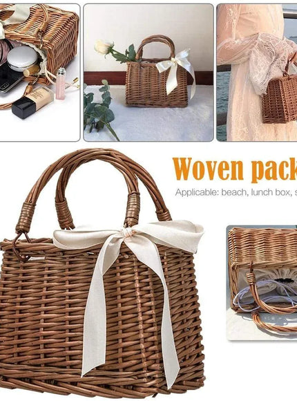 KissICON Brown Straw Woven Small Square Rattan Women's Handbag