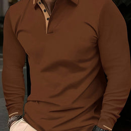 KissICON Brown / UK 36 Mens Stretch Ribbed Long Sleeve Polo SpringFall Golf Essential
