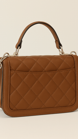 KissICON Brown & White Monogram Top Handle Satchel – Crossbody Handbag with Silver Clasp