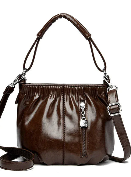 KissICON Brown Women's Handbags Solid Color PU Leather Shoulder