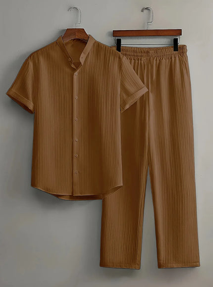 KissICON brown / XXL Mens White Summer Travel Suit Short Sleeve  Pants