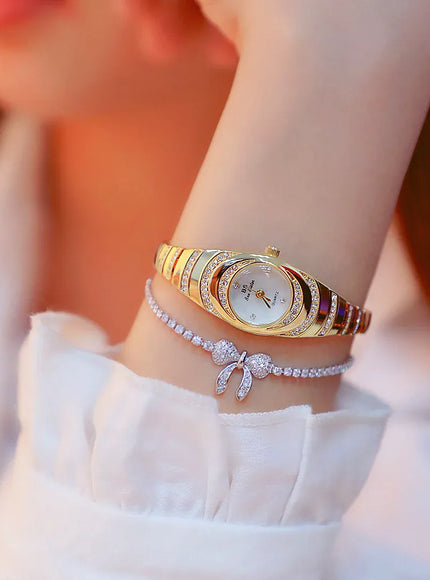 KissICON BS Brand Diamond Snake Bracelet Watch For Women
