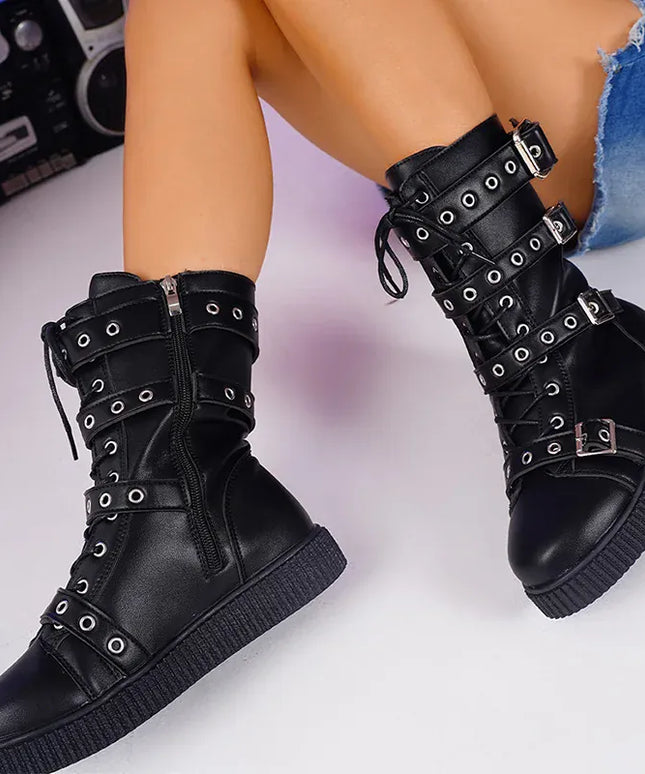 KissICON Buckle Decor Flat Boots for Women Plus Size