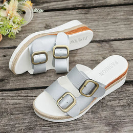 KissICON Buckle Decor Wedges Sandals for Women Summer Light