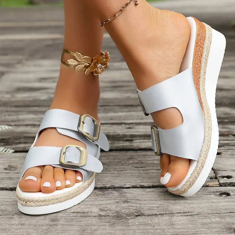 KissICON Buckle Decor Wedges Sandals for Women Summer Light