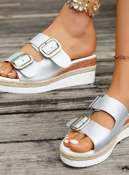 KissICON Buckle Decor Wedges Sandals for Women Summer Light
