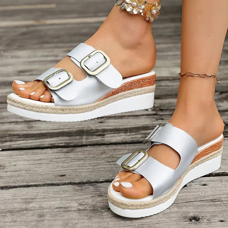 KissICON Buckle Decor Wedges Sandals for Women Summer Light