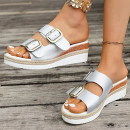 KissICON Buckle Decor Wedges Sandals for Women Summer Light