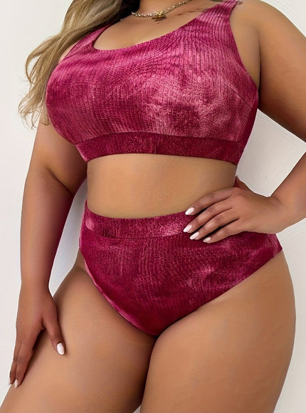 KissICON Burgundy / 0XL Curve Tie-dye Bikini – Red Purple Stretch