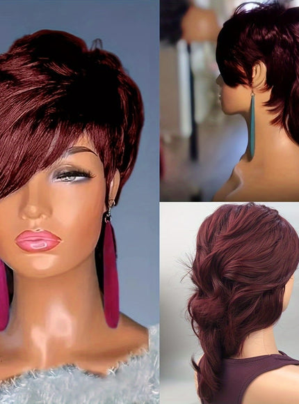 KissICON Burgundy / 18inch Kissicon Chic Mullet Pixie Wig Flattering Wave Ring