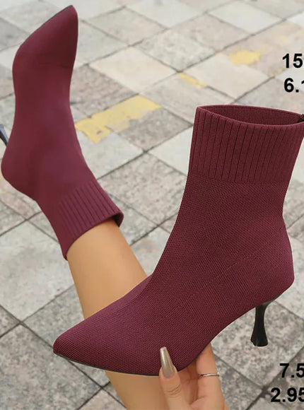 KissICON burgundy / 42 Fashion Elastic Sock Boots Women Knitted Breathable High
