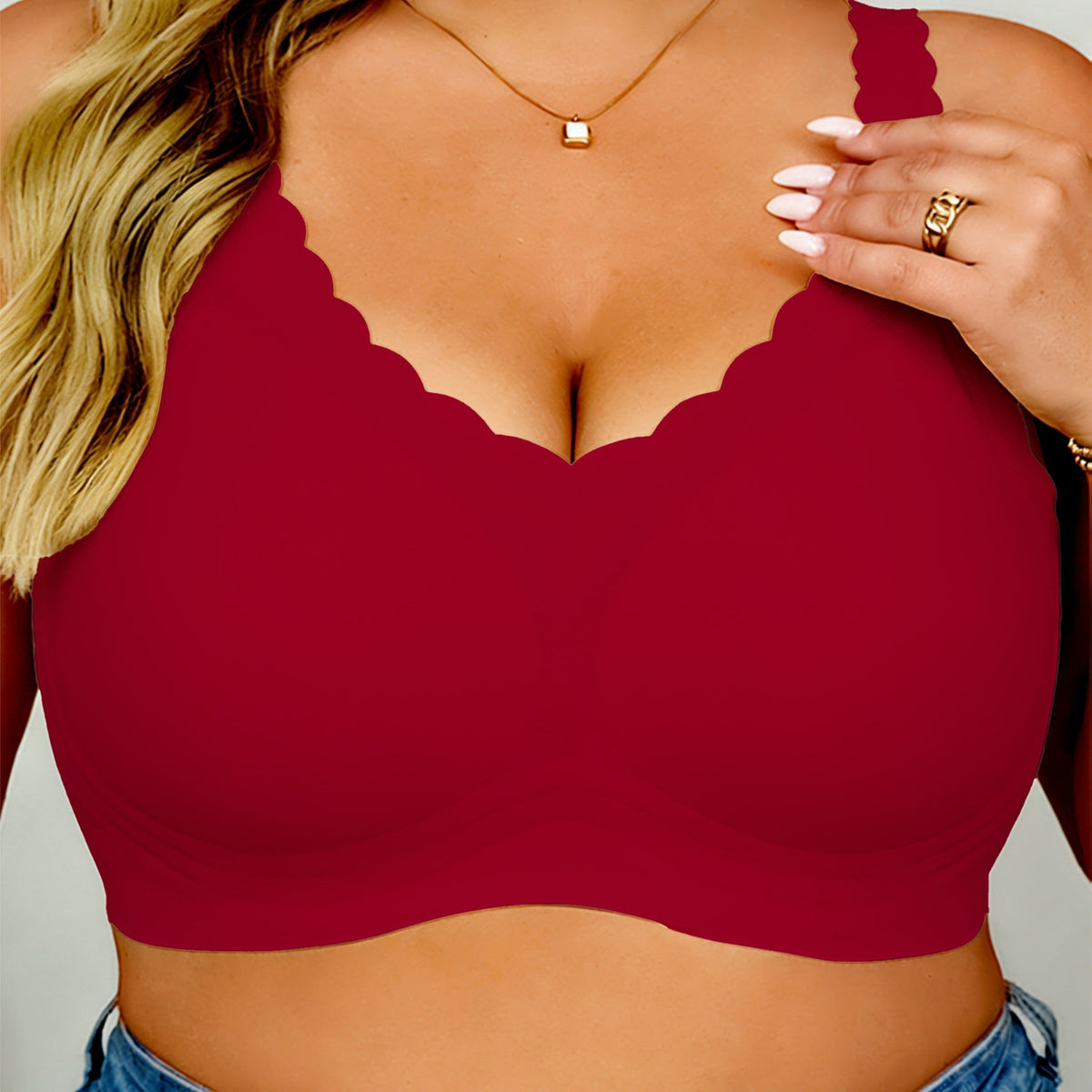 KissICON Burgundy / 6XL Curve Seamless Bra – Comfy Wavy Trim
