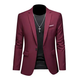 KissICON Burgundy / Asia M(165cm-50kg) Mens Slim Fit Casual Fashion Wedding Tuxedo Blazer