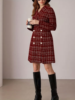KissICON Burgundy Houndstooth Curve Tweed Coat – Pearls