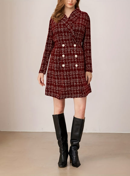 KissICON Burgundy Houndstooth Curve Tweed Coat – Pearls