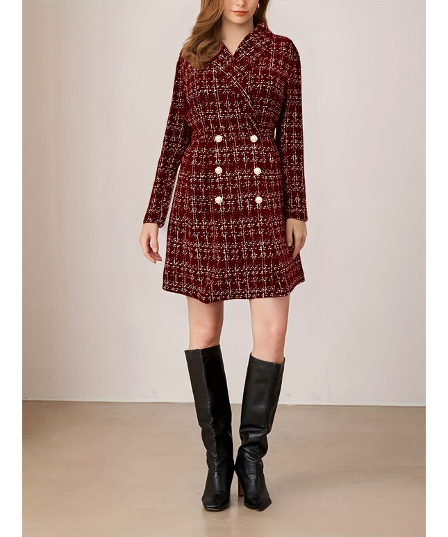 KissICON Burgundy Houndstooth Curve Tweed Coat – Pearls
