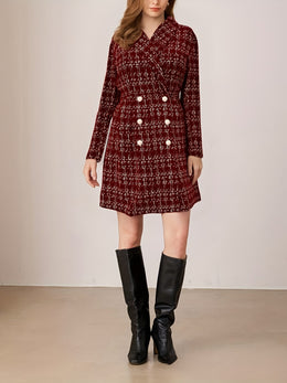KissICON Burgundy Houndstooth Curve Tweed Coat – Pearls