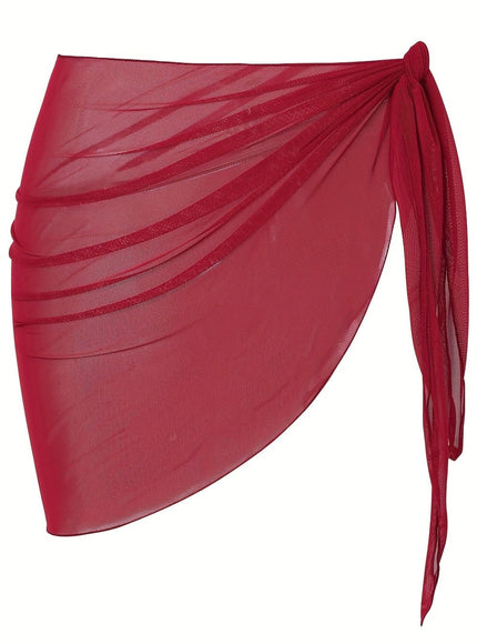 KissICON Burgundy / One-size Sheer Beach Wrap Skirt – Elegant Poolside Vacation