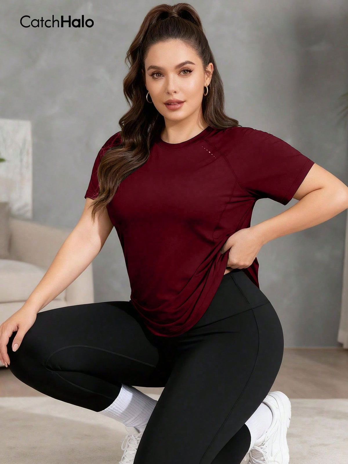CatchHalo Burgundy / S-XL T-Shirt With Asymmetric Hem,