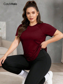 CatchHalo Burgundy / S-XL T-Shirt With Asymmetric Hem,