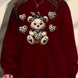 jkthpu-45 Burgundy / UK 16 Women's Plus-Size Oversized Casual Round Neck Sweatshirt -