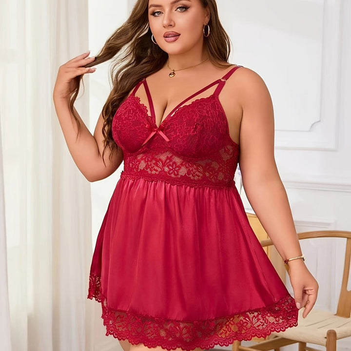 Elegant PlusSize Lace Underwire Sexy Nightgown with Bow
