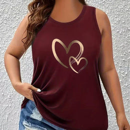 jkthpu-45 Burgundy / UK 18 Women's Plus Size Heart Print Sleeveless Tank Top