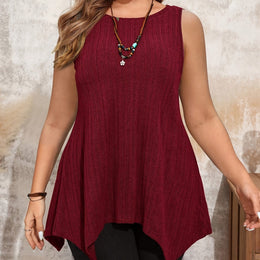 jkthpu-45 Burgundy / UK 18 Women'S Plus Size Sleeveless T-Shirt - Casual Crew