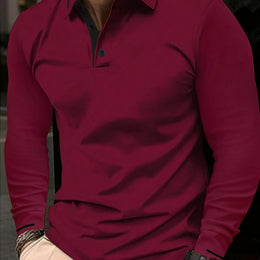 KissICON Burgundy / UK 36 Mens Stretch Ribbed Long Sleeve Polo SpringFall Golf Essential