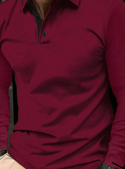KissICON Burgundy / UK 38 Mens Stretch Ribbed Long Sleeve Polo SpringFall Golf Essential