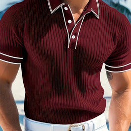 KissICON Burgundy / UK 42 Summer Contrast Collar Casual Mens Short Sleeve Polo Shirt