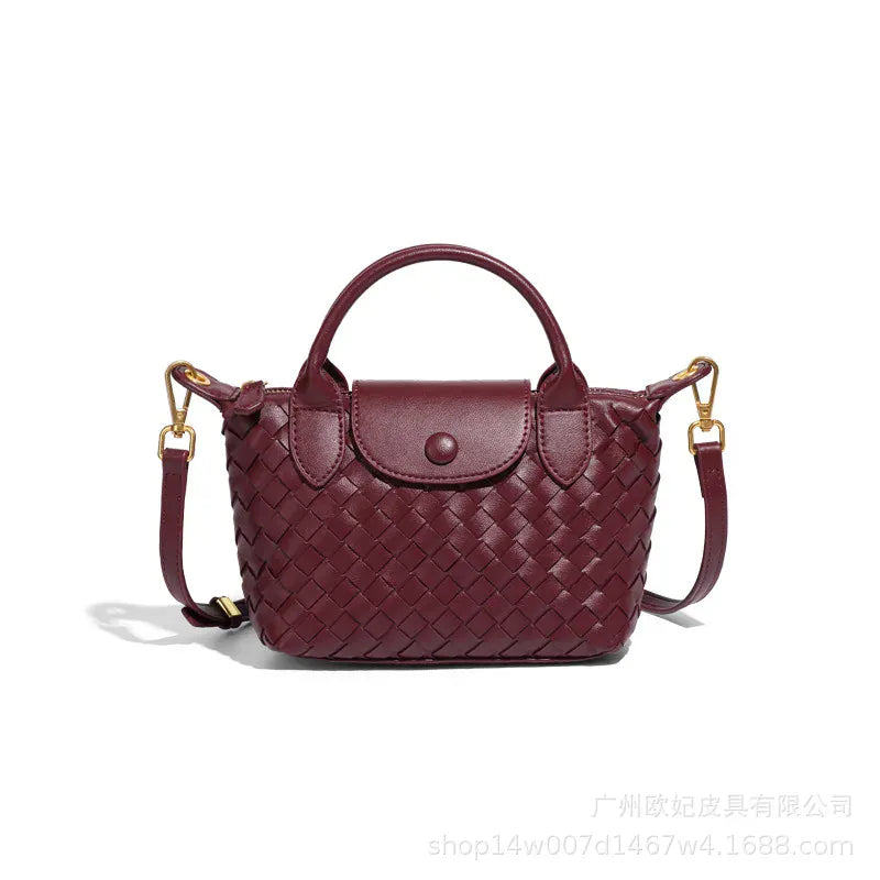 KissICON Burgundy Woven Small Jiaozi Texture Popular Advanced Shoulder
