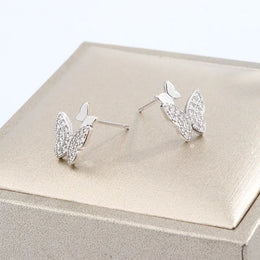 KissICON Butterfly Full Diamond Stud Ladies Simple Everything Temperament S925 Silver Plated Earrings Small Exquisite Send Girlfriend