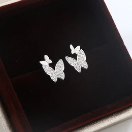 KissICON Butterfly Full Diamond Stud Ladies Simple Everything Temperament S925 Silver Plated Earrings Small Exquisite Send Girlfriend