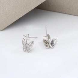 KissICON Butterfly Full Diamond Stud Ladies Simple Everything Temperament S925 Silver Plated Earrings Small Exquisite Send Girlfriend