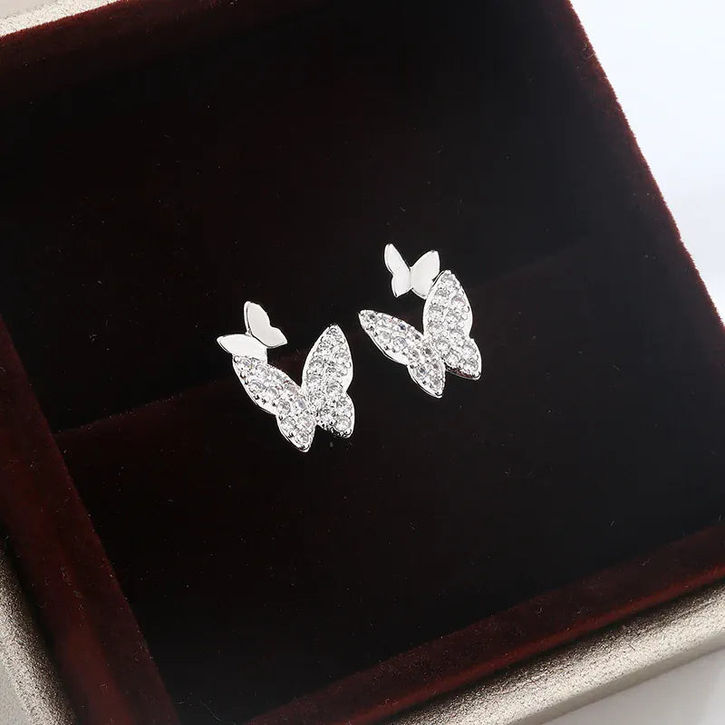 KissICON Butterfly Full Diamond Stud Ladies Simple Everything Temperament S925 Silver Plated Earrings Small Exquisite Send Girlfriend