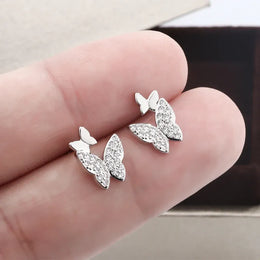 KissICON Butterfly Full Diamond Stud Ladies Simple Everything Temperament S925 Silver Plated Earrings Small Exquisite Send Girlfriend
