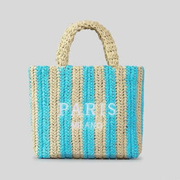 KissICON Bz-917-10 Colorful Striped Hand-woven Letter Embroidery Handbag